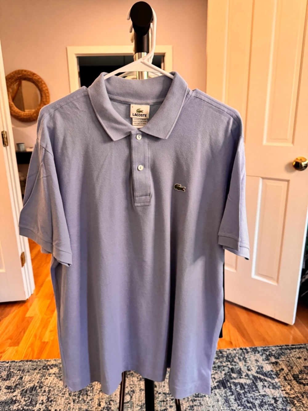 Lacoste Men’s Light Blue Short Sleeve Pique Polo - Size EU6 (L)